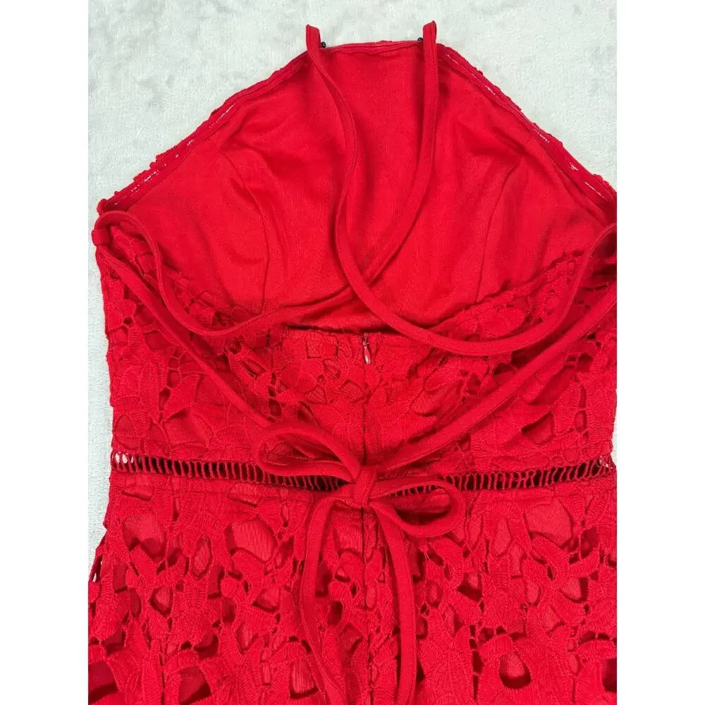 Cefian Red Lace Halter Dress Small Sheath Cocktail Wedding Guest Date Night - Picture 6 of 11